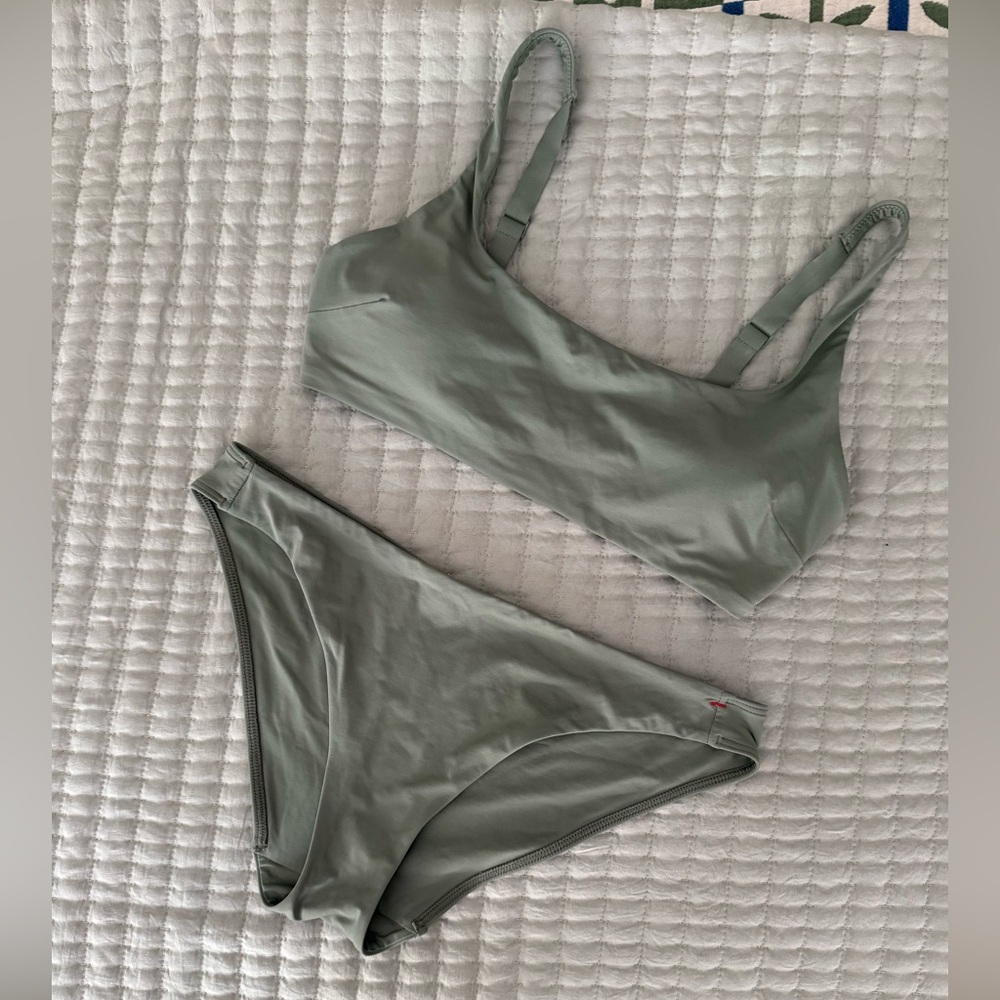 Everlane Renew Square Neck Bikini - Sage Green